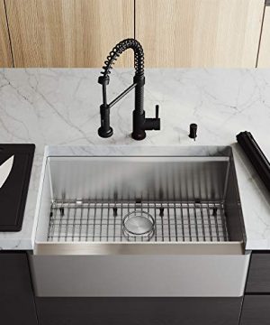 VIGO VG15906 205 L 300 W 185 H Stainless Steel Single Bowl Flat Apron Front Farmhouse Kitchen Sink Set With Matte Black Faucet Soap Dispenser Cutting Board Grid And Strainer 0 2 300x360
