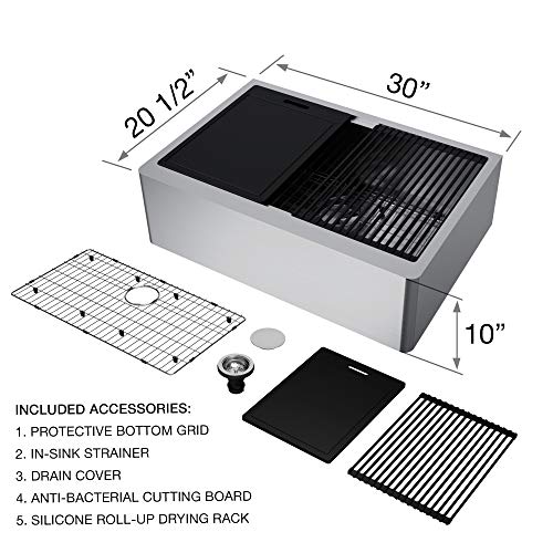 VIGO VG15906 205 L 300 W 185 H Stainless Steel Single Bowl Flat Apron Front Farmhouse Kitchen Sink Set With Matte Black Faucet Soap Dispenser Cutting Board Grid And Strainer 0 5