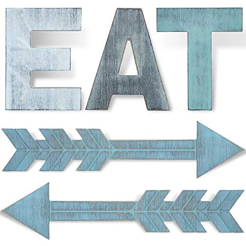 5 Pieces EAT Sign Kitchen Wood Rustic Sign Arrow Wall Decor EAT Farmhouse Decoration Hanging Arrow Wooden Sign For Kitchen Wall Home Dining Room 0