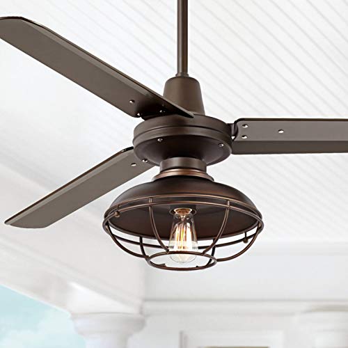 52" Exposed Bulb Outdoor Damp Ceiling Fan Vintage Grey Pine Rustic Bronze Wire 