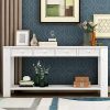 64 Inch Long Sofa Console TableJULYFOX Entryway Hallway Table With 4 Drawers 1 Shelf 30 Inch High Solid Wood Construction For Living Room And Office Rustic White 0 100x100
