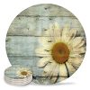 8 Piece Set Ceramic Coasters For DrinksSunflower Rustic Wood Unique Absorbent Round Ceramics Cork Backed Cup Mat For HomeHousewarming Gift 0 100x100