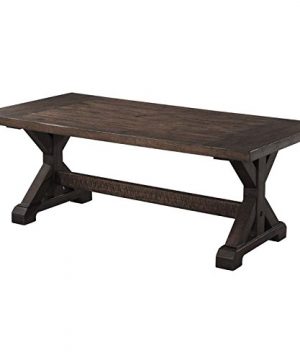 BOWERY HILL Solid Wood Trestle Base Coffee Table In Walnut Brown 0 300x360