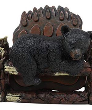 Forest Black Bear Cub Hanging On Tree Branch Holder With 4 Paws Coasters Set 