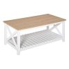 HOMCOM Farmhouse Style Coffee Table With X Bar Frame Open Slat Wooden Bottom Shelf NaturalWhite 0 100x100