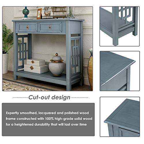 Knocbel Farmhouse Narrow Console Table For Entryway Hallway Sofa Side Table With 2 Drawers Iron Knobs Bottom Shelf 36 L X 14 W X 30 H Antique Navy 0 1