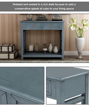 Knocbel Farmhouse Narrow Console Table For Entryway Hallway Sofa Side Table With 2 Drawers Iron Knobs Bottom Shelf 36 L X 14 W X 30 H Antique Navy 0 4 300x360