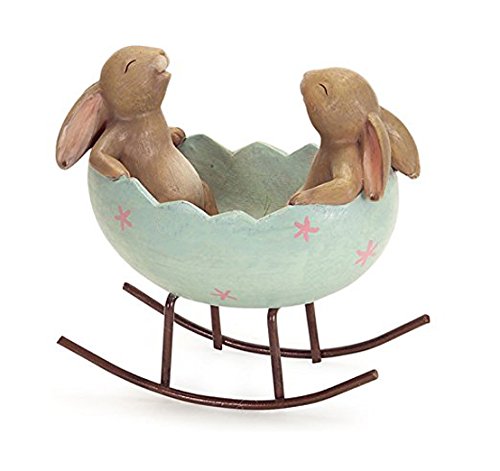 Laughing Bunny Rabbits Rocking In An Easter Egg Cradle Spring Easter Decoration Vintage Rustic Country Bunnies Rabbit Figurine Statue Bunnies In A Cradle 0