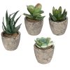 MyGift Assorted Decorative Artificial Succulent Plants With Gray Pots Set Of 4 0 100x100