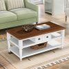 SSLine Wooden Coffee Table With Storage Drawer Shelves Farmhouse Living Room Cocktail Table Rustic Brown Finish Center Table With White Pinewood Leg For Home Office Reception Room 0 100x100