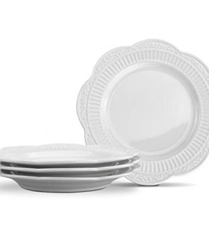 STAR MOON Dinnerware Set Ceramic Plates Dishes White Set Of 4 For Pasta Salad Dishware 886 Inches Dishwasher Microwave Safe Vintage Embossed Roman Pattern White Cream Set Of 4 0 0 300x360