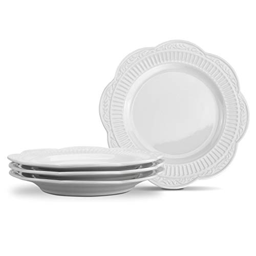 STAR MOON Dinnerware Set Ceramic Plates Dishes White Set Of 4 For Pasta Salad Dishware 886 Inches Dishwasher Microwave Safe Vintage Embossed Roman Pattern White Cream Set Of 4 0 0