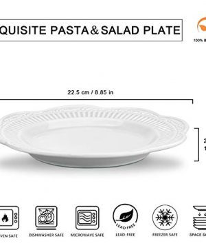 STAR MOON Dinnerware Set Ceramic Plates Dishes White Set Of 4 For Pasta Salad Dishware 886 Inches Dishwasher Microwave Safe Vintage Embossed Roman Pattern White Cream Set Of 4 0 1 300x360