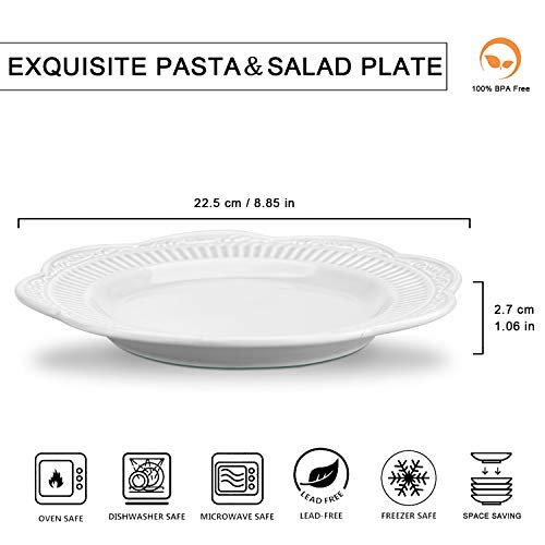 STAR MOON Dinnerware Set Ceramic Plates Dishes White Set Of 4 For Pasta Salad Dishware 886 Inches Dishwasher Microwave Safe Vintage Embossed Roman Pattern White Cream Set Of 4 0 1