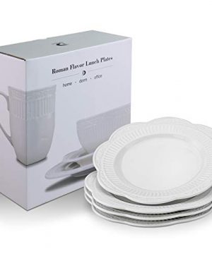 STAR MOON Dinnerware Set Ceramic Plates Dishes White Set Of 4 For Pasta Salad Dishware 886 Inches Dishwasher Microwave Safe Vintage Embossed Roman Pattern White Cream Set Of 4 0 2 300x360