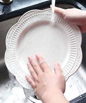 STAR MOON Dinnerware Set Ceramic Plates Dishes White Set Of 4 For Pasta Salad Dishware 886 Inches Dishwasher Microwave Safe Vintage Embossed Roman Pattern White Cream Set Of 4 0 3 300x360