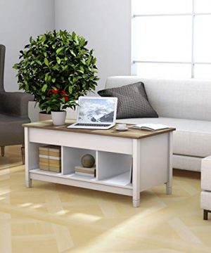 TANGKULA Wood Lift Top Coffee Table Modern Coffee Table WHidden Compartment And Open Storage Shelf For Living Room Office Reception Room Lift Coffee Table White 0 0 300x360