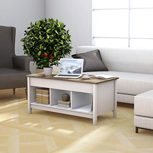 TANGKULA Wood Lift Top Coffee Table Modern Coffee Table WHidden Compartment And Open Storage Shelf For Living Room Office Reception Room Lift Coffee Table White 0 0