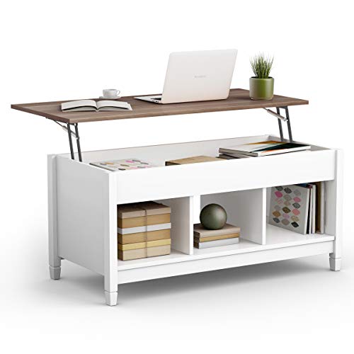 TANGKULA Wood Lift Top Coffee Table Modern Coffee Table WHidden Compartment And Open Storage Shelf For Living Room Office Reception Room Lift Coffee Table White 0