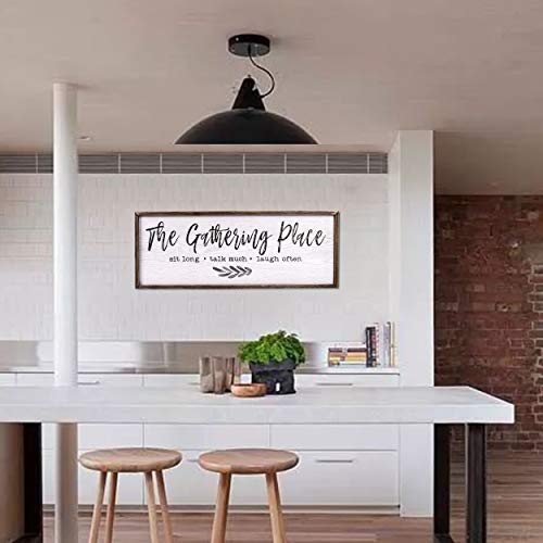 TERESAS COLLECTIONS Gather Sign Large Farmhouse Kitchen Wall Sign Wooden Family Sign Rustic Wall Art Decor Sign For Dining Room Home Decor The Gathering Place 32 X 12 Inch 0 0