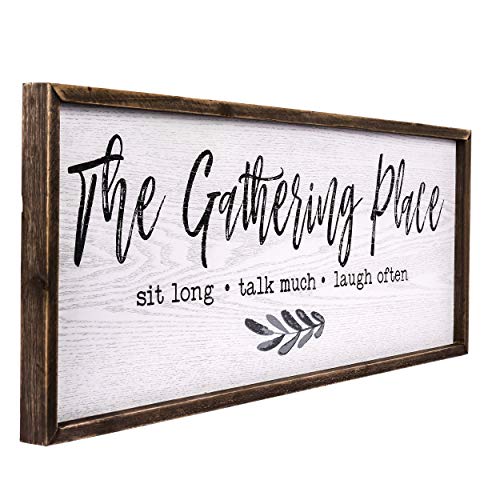 TERESAS COLLECTIONS Gather Sign Large Farmhouse Kitchen Wall Sign Wooden Family Sign Rustic Wall Art Decor Sign For Dining Room Home Decor The Gathering Place 32 X 12 Inch 0 1