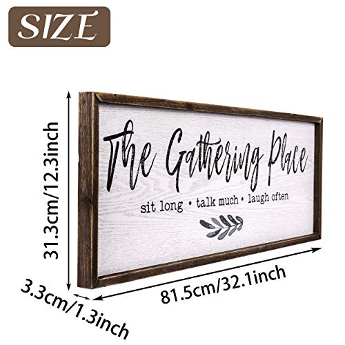 TERESAS COLLECTIONS Gather Sign Large Farmhouse Kitchen Wall Sign Wooden Family Sign Rustic Wall Art Decor Sign For Dining Room Home Decor The Gathering Place 32 X 12 Inch 0 4