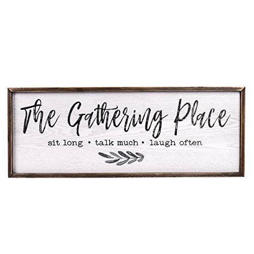 TERESAS COLLECTIONS Gather Sign Large Farmhouse Kitchen Wall Sign Wooden Family Sign Rustic Wall Art Decor Sign For Dining Room Home Decor The Gathering Place 32 X 12 Inch 0