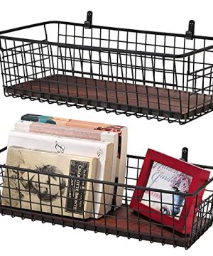 2 Set Extra Large Portable Metal Farmhouse Wall Decor Storage Organizer Basket Bin With Handles And Floating Shelves For Hanging In BathroomKitchenOffice Wall Mount Hooks Included 2 Black 0 300x360
