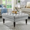 24KF Large Square Upholstered Tufted Button Velvet Ottoman Coffee Table Large Footrest Bench With Caters Rolling Wheels Gray 0 100x100