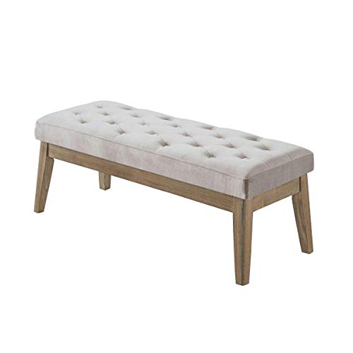 24KF Velvet Upholstered Tufted Bench With Solid Wood LegOttoman With Padded Seat Taupe 0 0