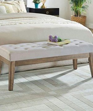 24KF Velvet Upholstered Tufted Bench With Solid Wood LegOttoman With Padded Seat Taupe 0 300x360