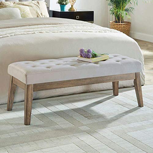 24KF Velvet Upholstered Tufted Bench With Solid Wood LegOttoman With Padded Seat Taupe 0