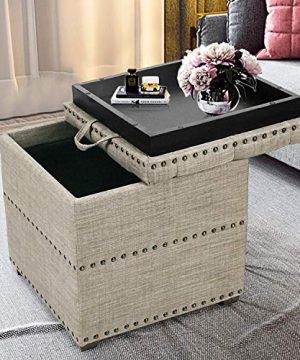Asense Modern Fabric Storage Ottoman Footrest Stool With Removable Lid Padded Seat Side Tables For Bedroom Living Room Porch 0 300x360