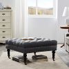 BELLEZE 33 Square Tufted Button Bench Ottoman Nailhead Trim Linen Fabric Foot Rest StoolSeat For Bedroom And Hallway Wood Legs Rolling Wheels Deep Grey 0 100x100