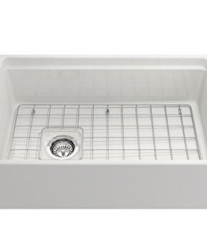 BOCCHI 1344 001 0120 Contempo Workstation Apron Front Step Rim Fireclay 30 In Single Bowl Kitchen Sink With Accessories In White 0 3 300x333