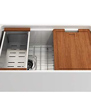 BOCCHI 1344 001 0120 Contempo Workstation Apron Front Step Rim Fireclay 30 In Single Bowl Kitchen Sink With Accessories In White 0 4 300x333