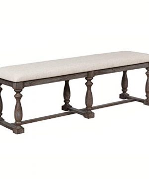 Benjara Farmhouse Style Bench With Padded Seating And Turned Pedestal Base Gray 0 300x360