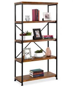 Best Choice Products 5 Tier Rustic Industrial Bookshelf Display Decor Accent For Living Room Bedroom Office WMetal Frame Wood Shelves Brown 0 300x360