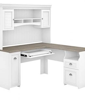 Bush Furniture Fairview L Desk And Hutch Shiplap GrayPure White 0 300x360