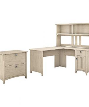 Bush Furniture Salinas L Shaped Desk With Hutch And Lateral File Cabinet 60W Antique White 0 300x360