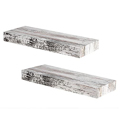 Califortree Rustic White Floating Shelves For Wall Mounted Set Of 2 Wood Shelf For Bedroom Living Room Bathroom Kitchen And Office 0