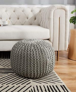 Cheer Collection 18 Round Pouf Ottoman Chunky Hand Knit Decorative And Comfortable Foot Rest Gray 0 300x360