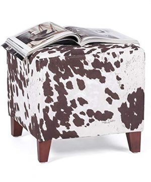 Edeco Modern Square Ottoman Foot Rest StoolSeat Pouf Ottoman With Linen Fabric And Non Skid Wooden Legs Brown Cow 0 300x360