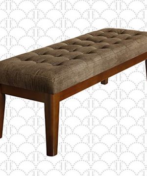Elle Decor Claire Button Tufted Upholstered Bedroom Bench Modern Fabric Padded Ottoman With Wooden Legs Truffle 0 300x360