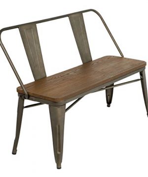 Erommy Metal Bench Industrial Mid Century 2 Person Chair With Wood SeatDining Bench With Floor Protector 0 300x360