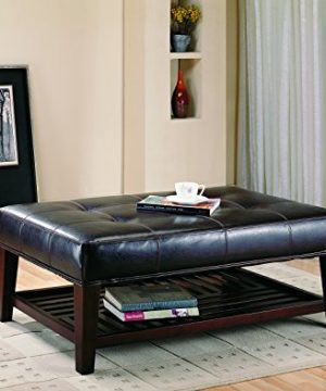Faux Leather Tufted Ottoman With Storage Shelf Brown And Cappuccino 0 300x360