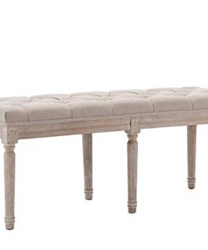 Guyou French Wood Foyer Entryway Bench Ottoman Antique Upholstered Dining Bench 185 Height Tufted 3 Men Bed End For Dining Room Kitchen BedroomBeige Fabric 0 300x360