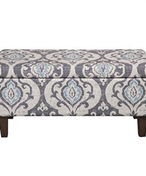 HomePop Large Upholstered Rectangular Storage Ottoman Bench With Hinged Lid Slate Damask 0 300x360