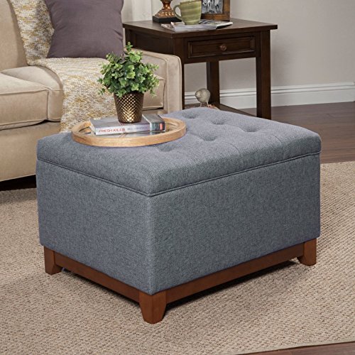 HomePop Upholstered Chunky Textured Tufted Storage Ottoman With Hinged Lid Gray 0 1