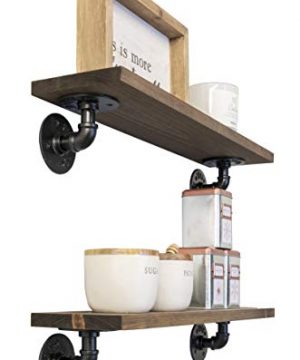 Imperative Decor Angled Pipe Shelves Rustic Wood Floating Shelves With Industrial Iron Pipe Wall Mounted Retro Black Pipe Shelf For Bookshelf Angled Pipe Dark Walnut 0 300x360